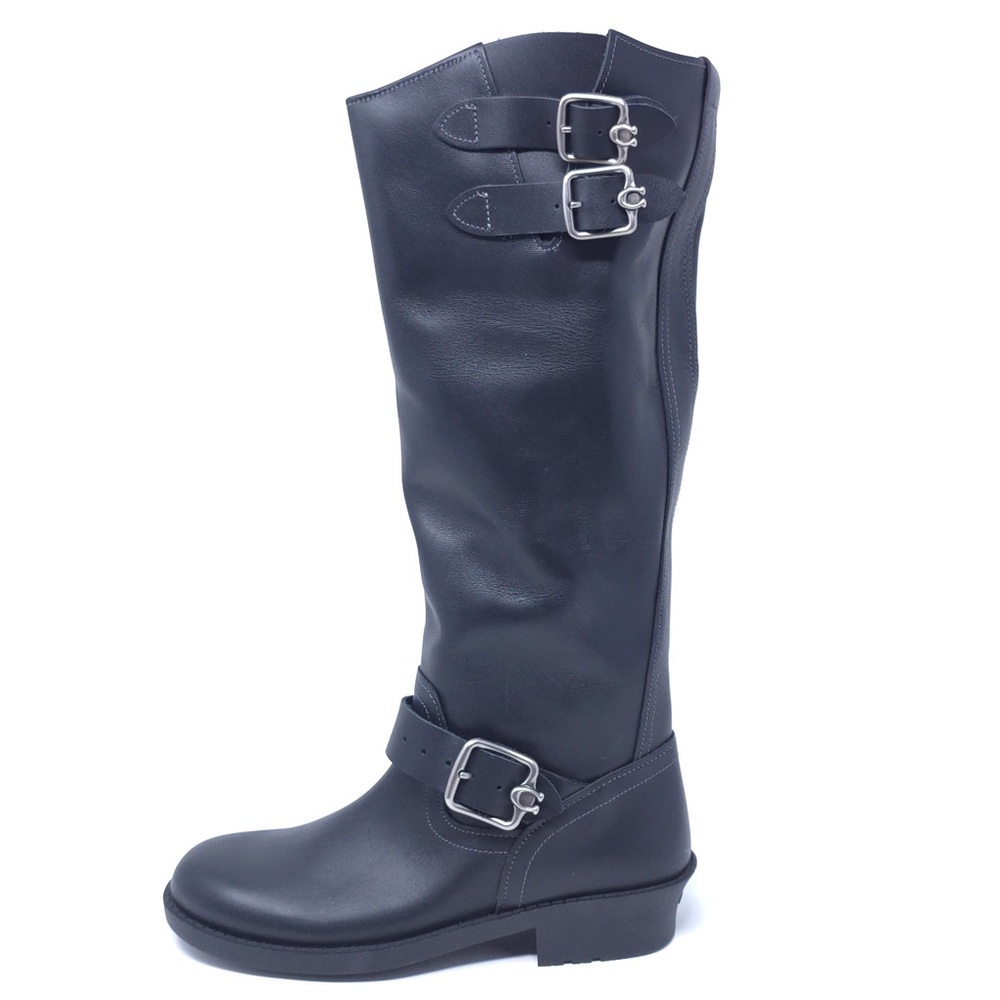 New COACH Daria Black Leather Moto Ankle Boots - Picture 4 of 9